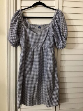 Old Navy Navy & White Gingham Puff Sleeve Dress size Medium